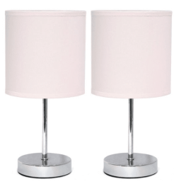 Simple Designs Chrome Mini Basic Table Lamp with Fabric Shade (Set of 2) (Color: Blush Pink)