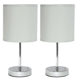 Simple Designs Chrome Mini Basic Table Lamp with Fabric Shade (Set of 2) (Color: Slate Gray)