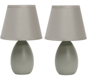 Simple Designs Mini Egg Oval Ceramic Table Lamp 2 Pack Set (Color: Gray)