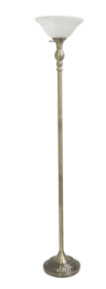 Elegant Designs 1 Light Torchiere Floor Lamp with Marbleized Glass Shade (Color: Antique Brass/
White Shade)