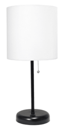 LimeLights Stick Lamp with USB charging port and Fabric Shade (Color: Black Base/White Shade)