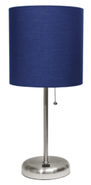 LimeLights Stick Lamp with USB charging port and Fabric Shade (Color: Brushed Steel Base/Navy Shade)