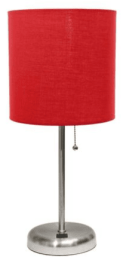 LimeLights Stick Lamp with USB charging port and Fabric Shade (Color: Brushed Steel Base/Red Shade)