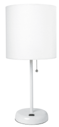 LimeLights Stick Lamp with USB charging port and Fabric Shade (Color: White Base/White Shade)