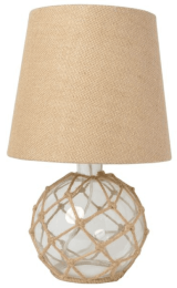 Elegant Designs Buoy Rope Nautical Netted Coastal Ocean Sea Glass Table Lamp with Fabric Shade (Color: Clear/Burlap)