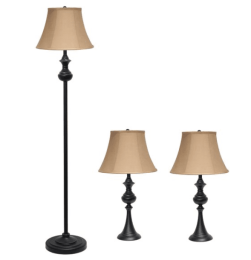 Elegant Designs Traditionally Crafted 3 Pack Lamp Set (2 Table Lamps, 1 Floor Lamp) (Color: Restoration Bronze/Tan Shades)