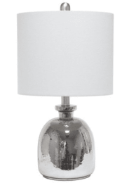 Lalia Home Metallic Gray Hammered Glass Jar Table Lamp with Linen Shade (Color: Metallic Gray/ Gray)