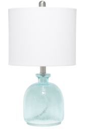 Lalia Home Hammered Glass Jar Table Lamp with Linen Shade (Color: Clear Blue/ White)