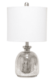 Lalia Home Hammered Glass Jar Table Lamp with Linen Shade (Color: Mercury/ White)
