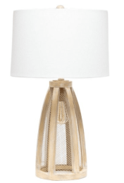 Lalia Home Wooded Arch Farmhouse Table Lamp with White Fabric Shade (Color: Natural Wood/ White)