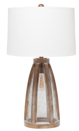 Lalia Home Wooded Arch Farmhouse Table Lamp with White Fabric Shade (Color: Old Wood/ White)
