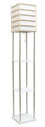 Lalia Home 1 Light Metal Etagere Floor Lamp with Storage Shelves and Linen Shade (Color: Brushed Nickel/White Shelves/Birch Wood)
