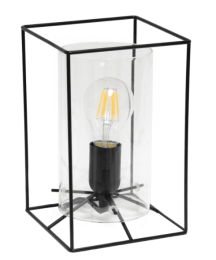 Lalia Home Framed Table Lamp with Cylinder Glass Shade (Color: Black/Clear)