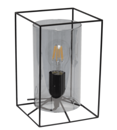 Lalia Home Framed Table Lamp with Cylinder Glass Shade (Color: Black/Smoke)