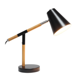 Simple Designs Matte and Wooden Pivot Desk Lamp (Color: Matte Black/ Wood)