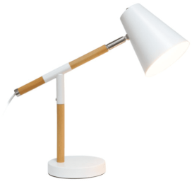 Simple Designs Matte and Wooden Pivot Desk Lamp (Color: Matte White/ Wood)
