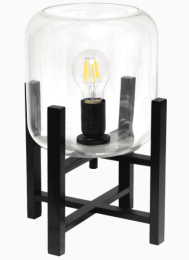 Simple Designs Wood Mounted Table Lamp with Glass Cylinder Shade (Color: Black/ Clear Glass)