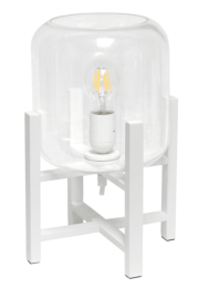 Simple Designs Wood Mounted Table Lamp with Glass Cylinder Shade (Color: White/ Clear Glass)