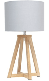 Simple Designs Interlocked Triangular Wood Table Lamp with Fabric Shade (Color: Natural/ Gray)