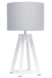 Simple Designs Interlocked Triangular Wood Table Lamp with Fabric Shade (Color: White/ Gray)