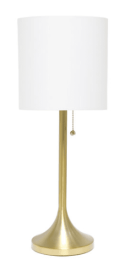Simple Designs Gold Tapered Table Lamp with Fabric Drum Shade (Color: Gold/ White)