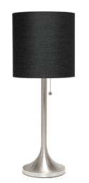 Simple Designs Brushed Nickel Tapered Table Lamp with Fabric Drum Shade (Color: Brushed Nickel/ Black)