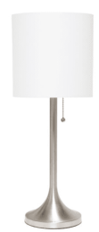 Simple Designs Brushed Nickel Tapered Table Lamp with Fabric Drum Shade (Color: Brushed Nickel/ White)